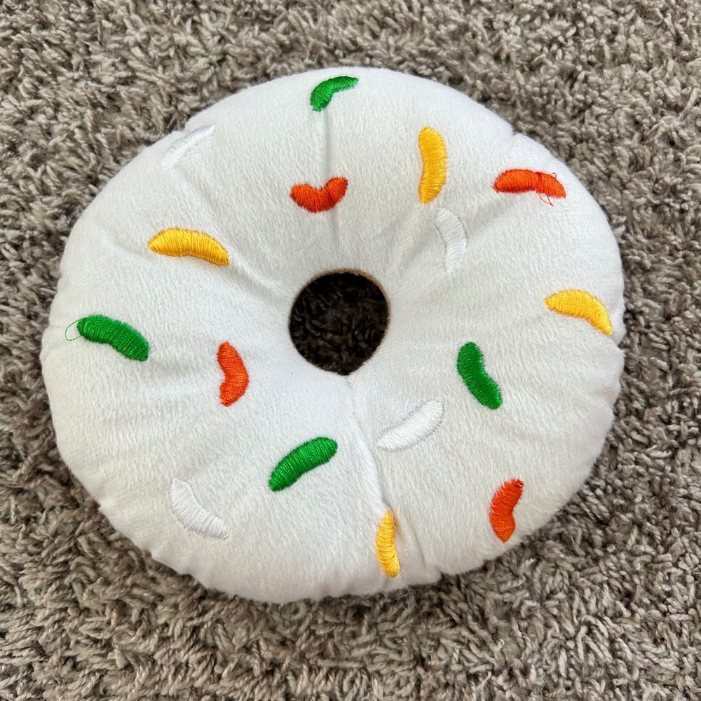 Plush Donut Pillow Toy White Icing‎ Sprinkles Dog Cat Pet Toy Gift